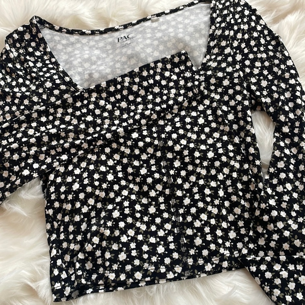 Pac cares floral long sleeve crop top